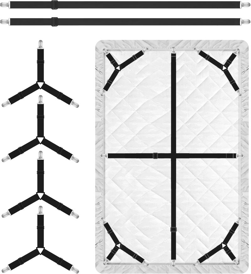 Eiruseed Bed Sheet Holder Straps, 4+2 Pcs Adjustable Mattress Sheet Clips, Bed Sheet Fasteners Elastic Sheet Suspenders to Keep Bed Sheet in Place for Different Beds (Black) - Image 1